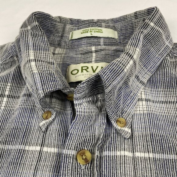 Orvis Button Down Corduroy Shirt Men’s L Blue Plaid Classic Cotton - Picture 8 of 10